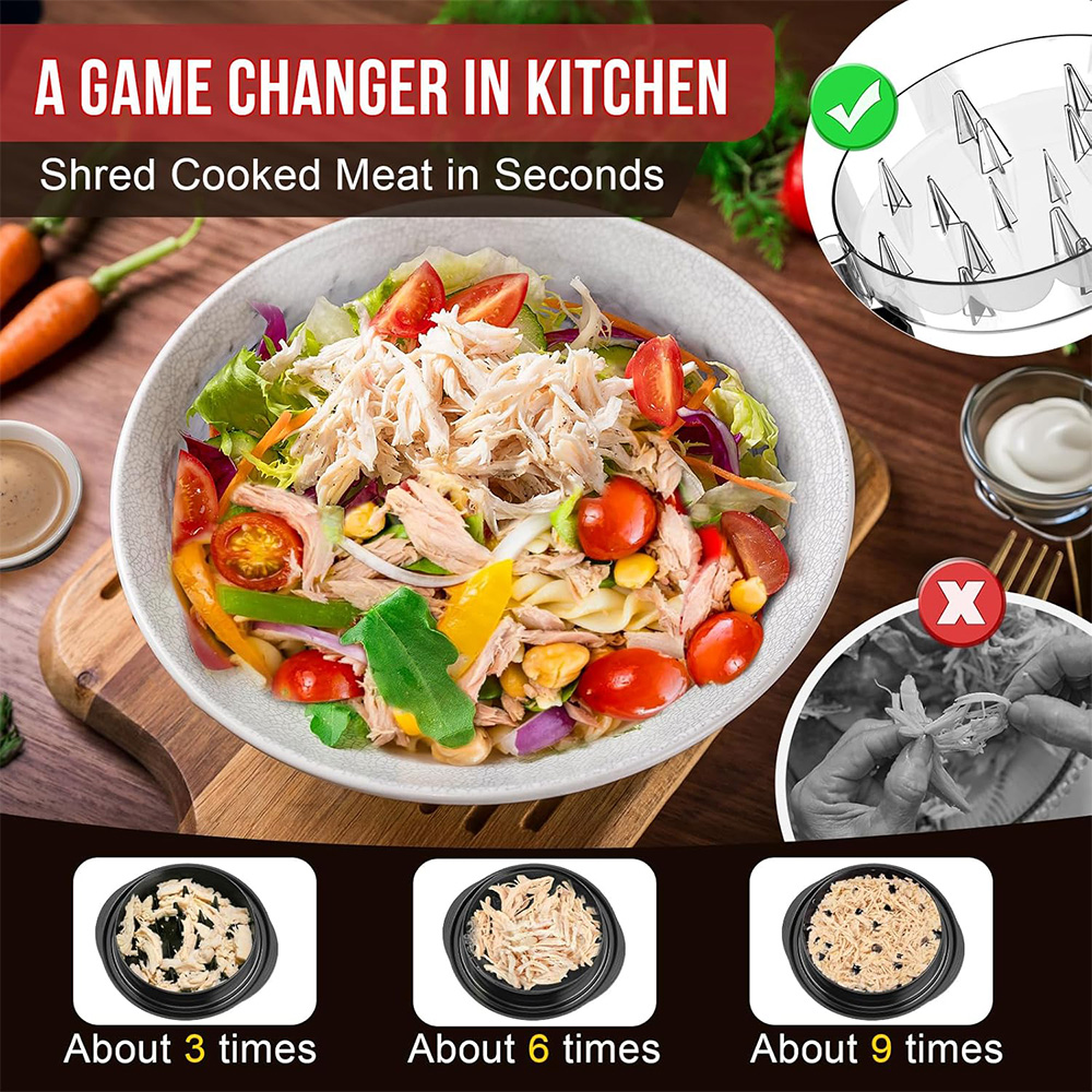 Chicken Shredder Machine, Manual Meat Shredder Tool With Round PP Bowl And Clear Non-Stick Lid, Hand-Powered Chicken Shredder For Pulled Chicken, Beef, Pork And Meat, Eco-Friendly Kitchen Food Shredde photo 4