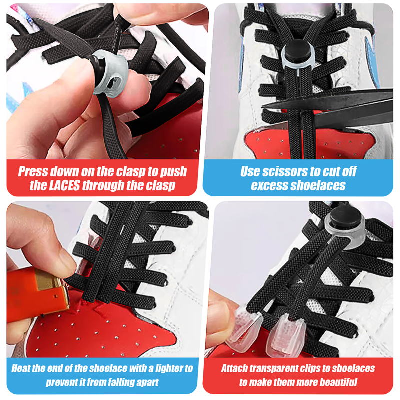 1 Set Of Plastic Shoe Buckles, Comfortable And Fast, Suitable For Children With Lockable Sports Shoes, Sports Shoelaces, Braided Elastic Shoelaces Black Laces photo 3
