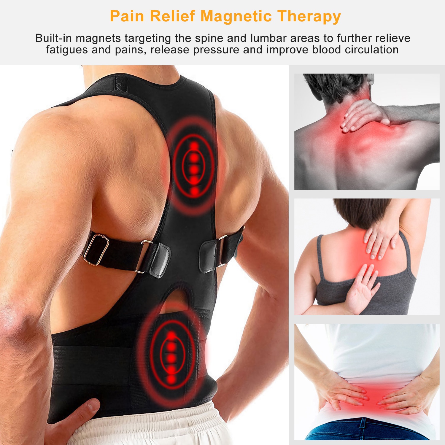 Unisex Posture Corrector Support Magnetic Lumbar Back Posture Support Belt Adjustable Upper Back Braces Clavicle Shoulder Brace Belt Pain Relief Therapy photo 4