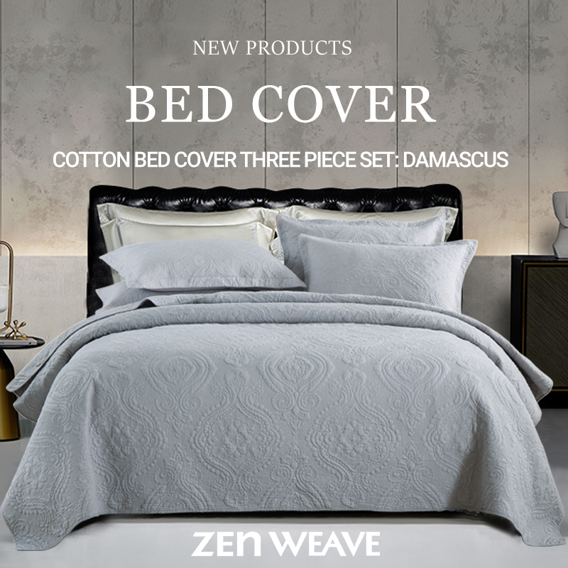 3-Piece Damascus Quilted Bedspread Set  Embossed Quilting Cotton Filled Reversible Coverlet Skin-Friendly Soft Breathable Non-Slip Anti-Wrinkle No Static Electricity All-Season  Lightweight Bedding photo 1
