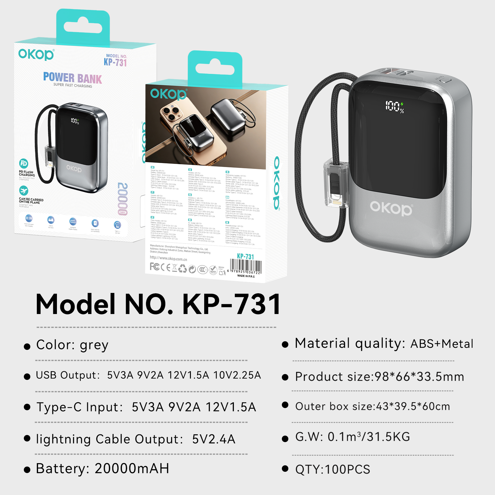 KP-731 Best-selling High-Capacity 20,000mAh Fast-Charging Power Bank With Digital Display Factory Direct Stock photo 4