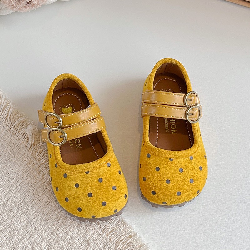 2026 Spring & Autumn New Kids Forest Style Polka Dot Leather Shoes, Korean Style Girls Shallow Mouth Princess Shoes, Soft Sole Casual Flats photo 2