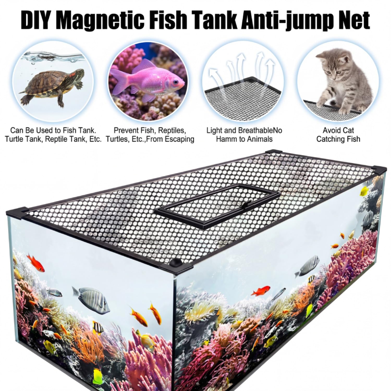Magnetic Aquarium Lid Fish Tank Top Cover Hood Anti-Jumping Mesh Net For Fishs Tank Top Cover To Protect Fishes Jumping Out Of For Up To 40 Gallon Fish Tank photo 4