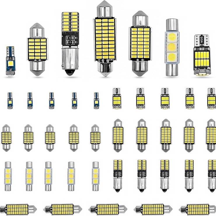42 Pieces Car LED Dome Interior Light Kits, 28mm 31mm 36mm 41mm BA9S T5 T10 Bulb Kit, Car Dome Map Dash Door Trunk Indicator Light Cargo Door Courtesy License Plate White photo 1