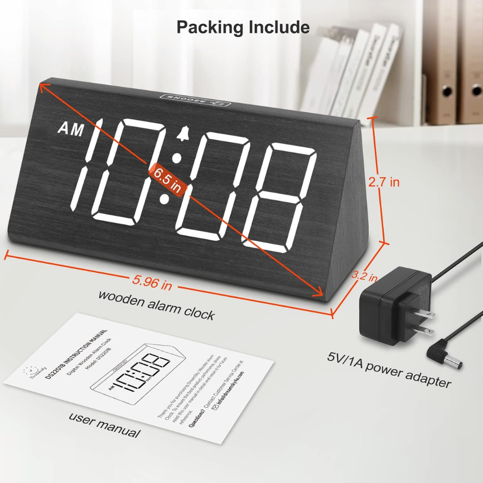 DreamSky Wooden Digital Alarm Clock For Bedroom Living Room, Large Numbers photo 2