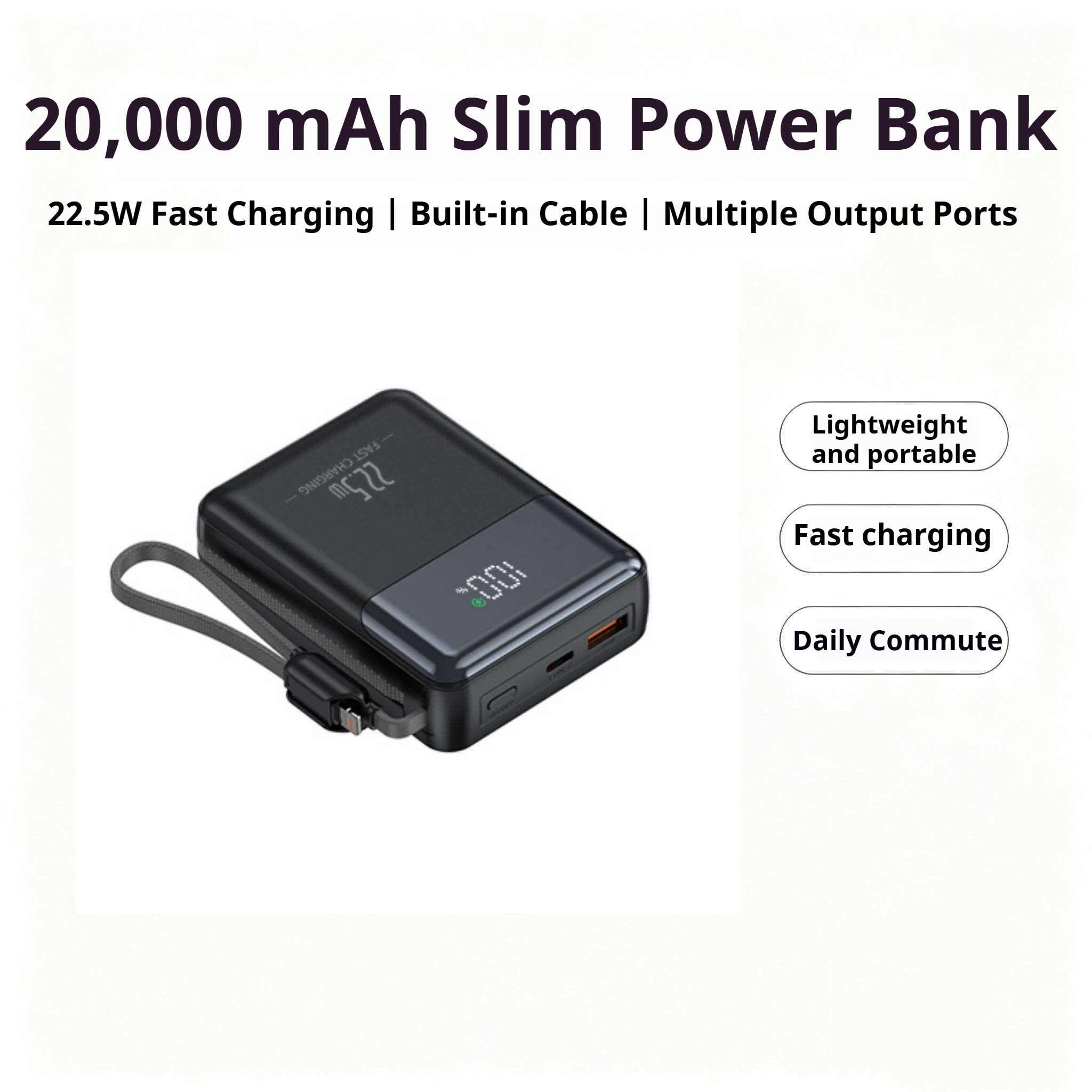 KP-725 Best-selling 20,000mAh High-Capacity Fast-Charging Power Bank Lightweight Portable With Digital Battery Display Direct Factory Shipment photo 5