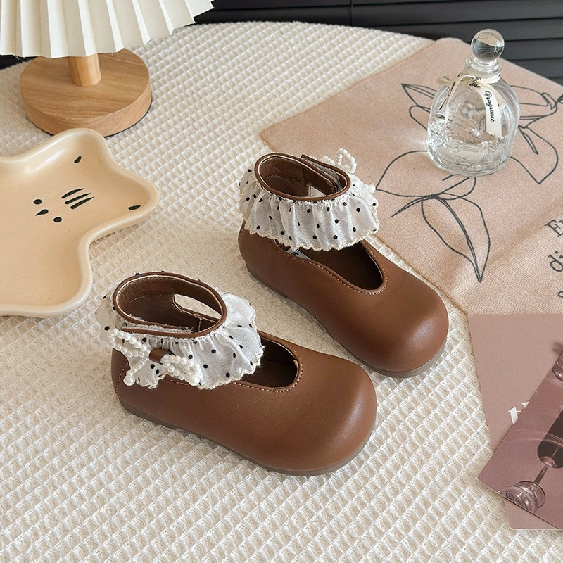 2026 Spring New Kids Princess Shoes, Lace Ruffle Pearl Decor Flats, Elegant Fashion Casual Single Shoes For Baby Girls photo 3