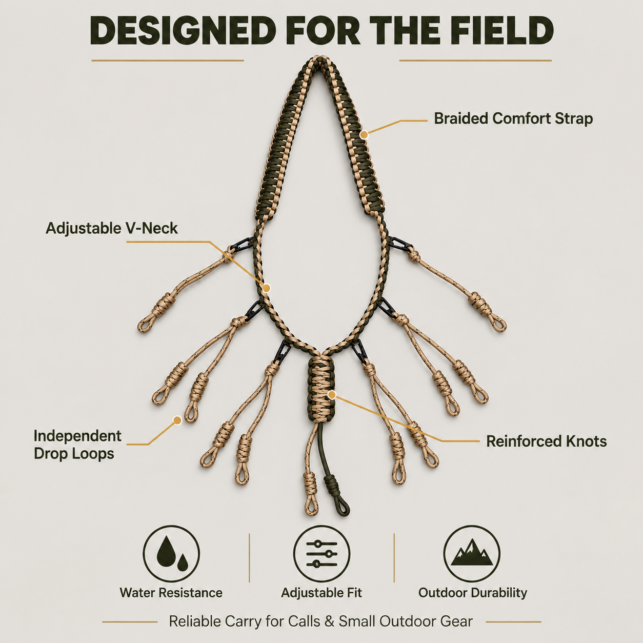 Nylon Duck Call Lanyard High Pressure Waterproof Hunting Game Call Holder With Adjustable Neck Fit MOLLE Multiple Drop Loops photo 3