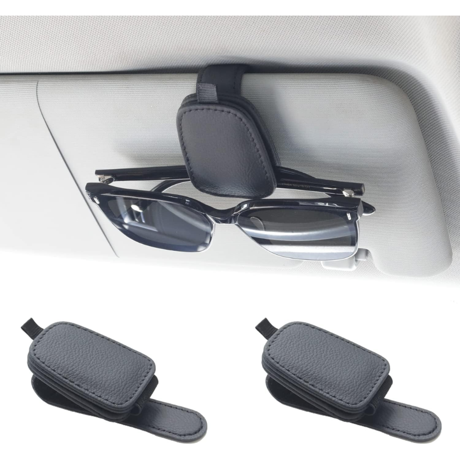 Magnetic Leather Sunglasses Holder 2 Packs, Black Visor Clip For Car Interior And Eyeglasses Storage photo 1