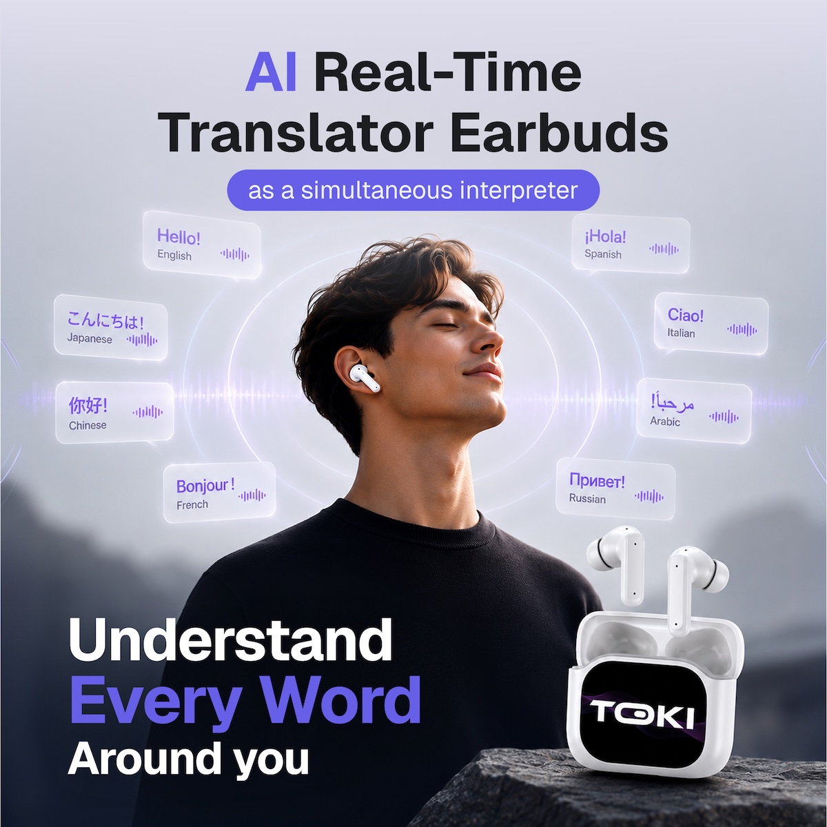 Toki Pro-5 AI Translation Earbuds With Smart LCD Charging Case photo 7