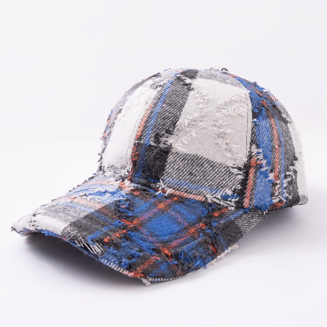 Cross-border Fashion Multi-color Patched Checkered Baseball Cap With Distressed And Brushed Finish - A Color-matched Hat For Daily Outings And Casual Wear photo 1