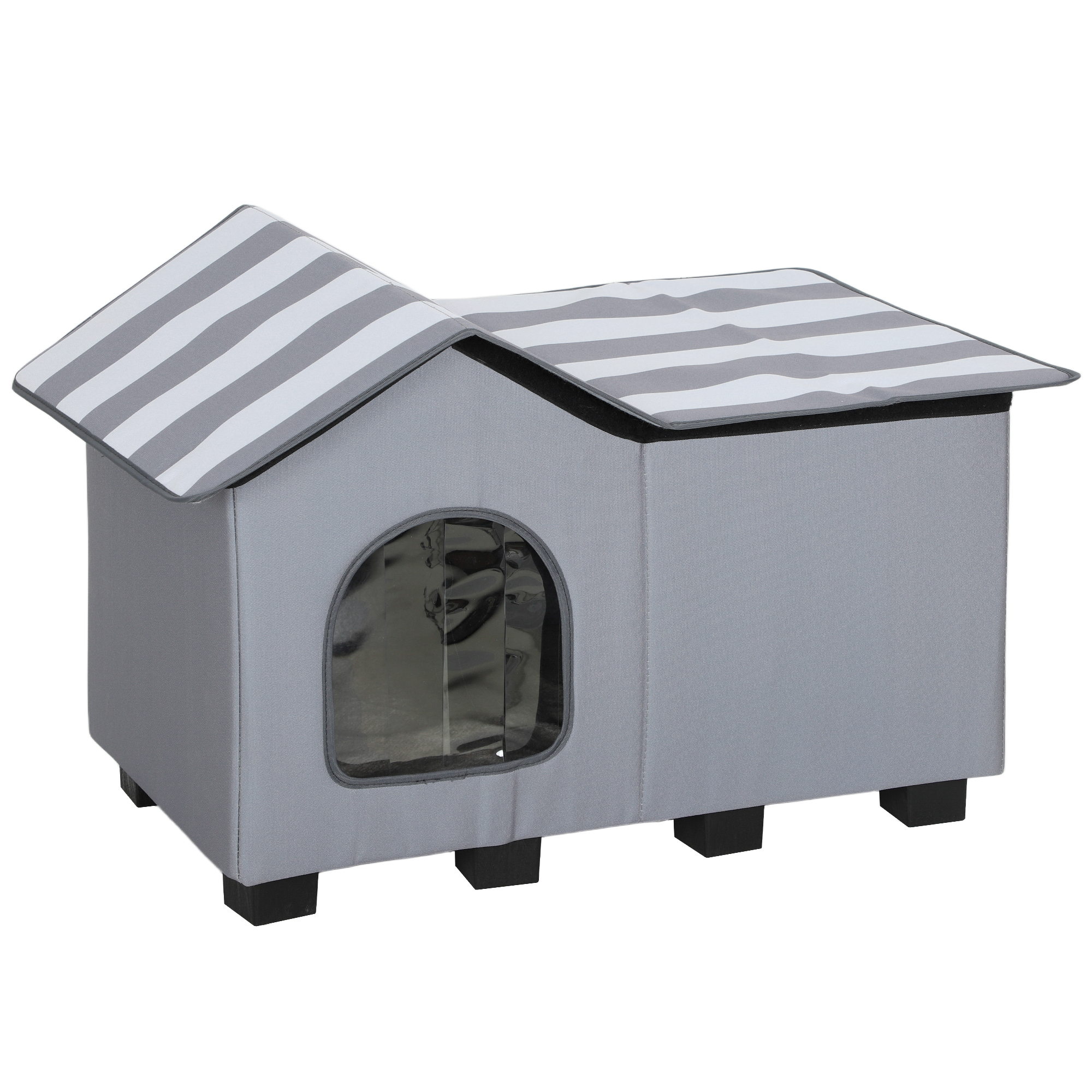 Outdoor Cat House, Weather Resistant Feral Cat Cave With Elevated Base And Cushion For Winter, Grey photo 7