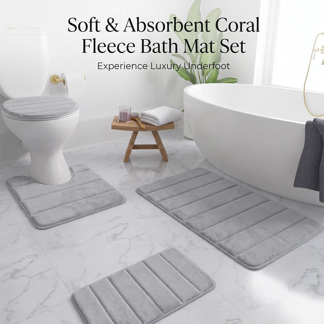 MEMORY FOAM BATH MAT PEDESTAL SET NON SLIP TOILET BATHROOM CONTOUR RUGS 3 PIECE photo 1