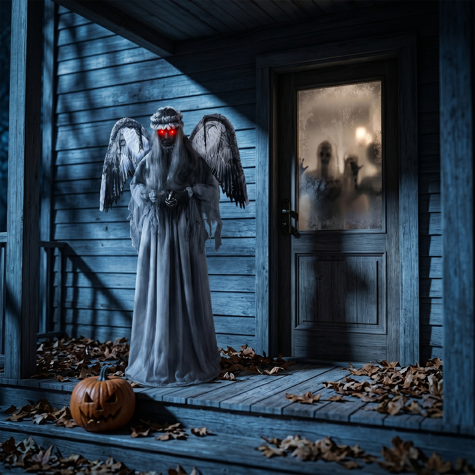 5.7-foot Halloween Weeping Angel Decoration With Red Light Eyes, Sound Activated Trembling, Rotation And Head Up Actions, Weeping And Scream Sound Effects, Excluding Battery Powered photo 5
