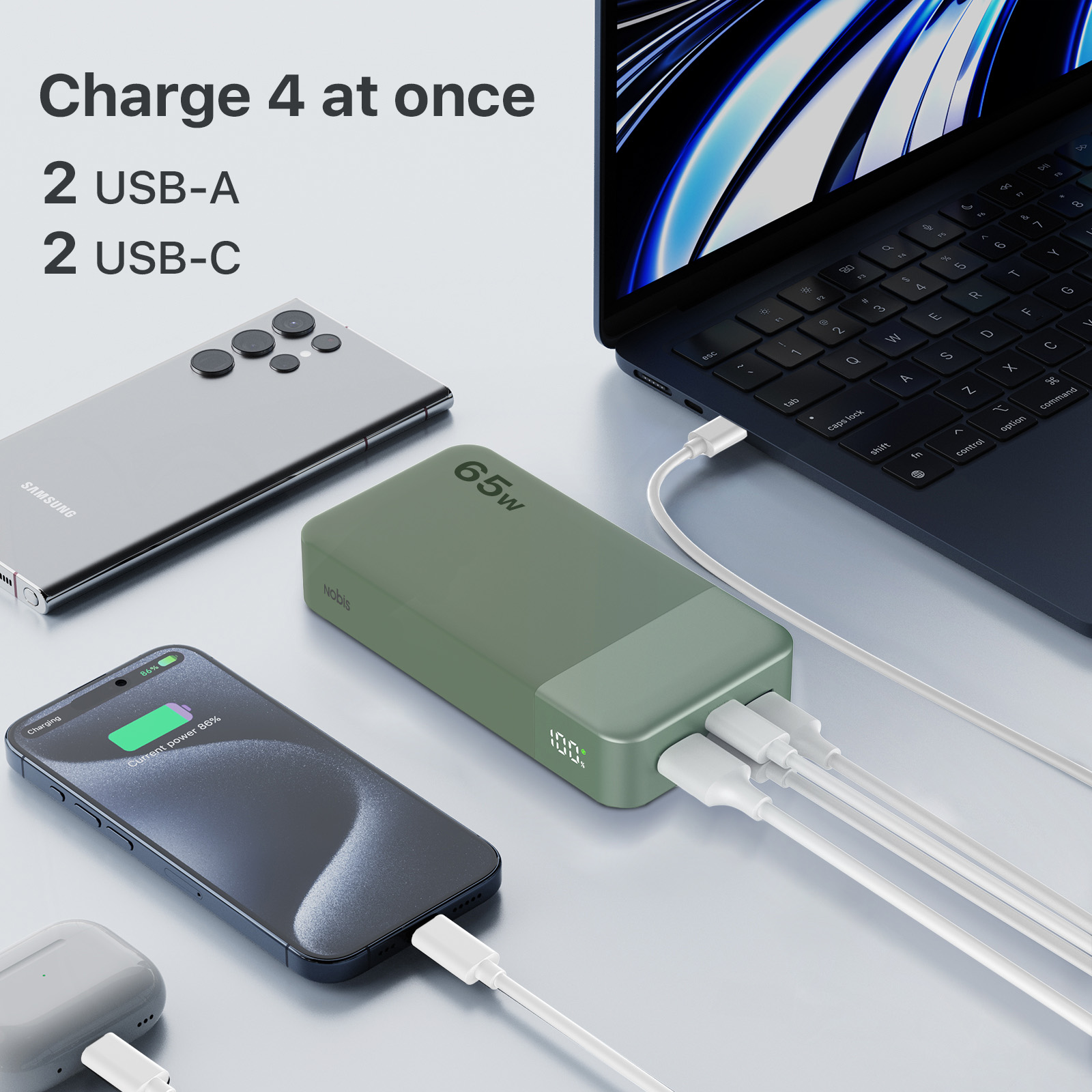 N Obis Portable Charger, 65W PD Fast Charging 20000mAh Type-C Small Compact Power Bank For Phone, Tablet, Laptop photo 2