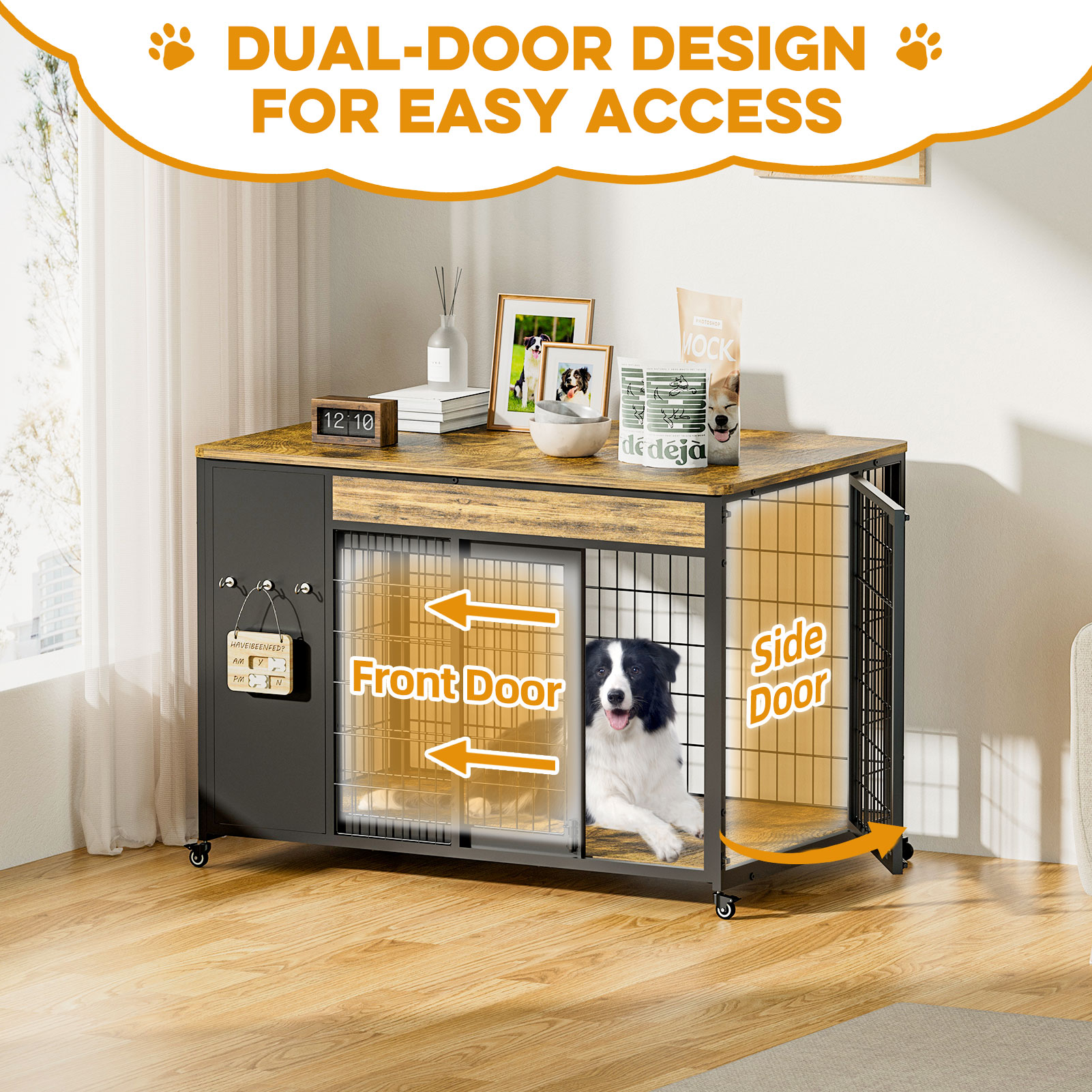 38in  Dog Crate Furniture - Dog Crate With DIY Frame, Sliding Door Indoor Kennel, Wooden Dog Cage End Table, For Medium-Large Breed, Size L photo 5