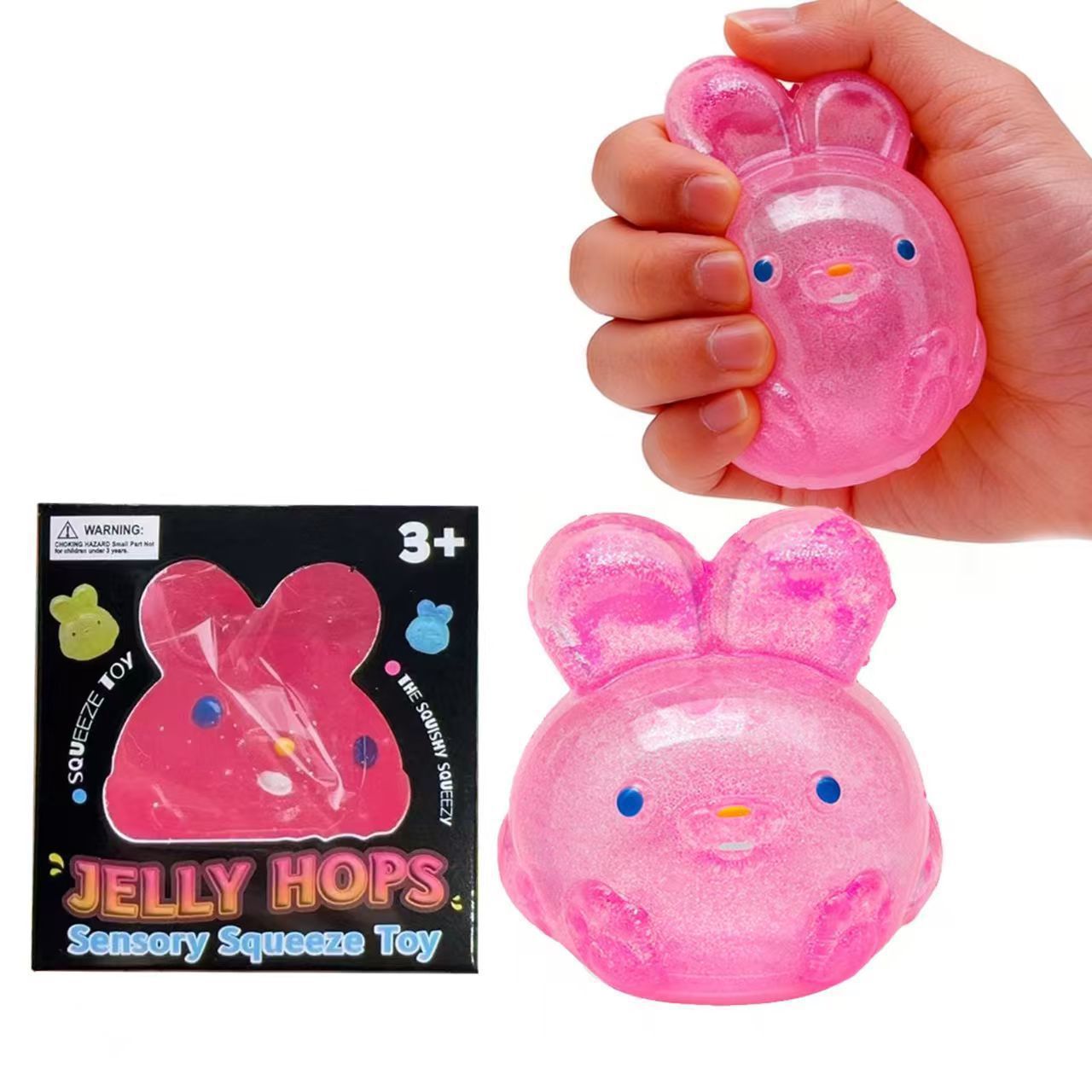 Stress Relief Blue Glitter Bunny Squeeze Toy - Jelly Hops Sensory Squishy Fidget Toy, Anxiety Calming Soft Jelly Ball For Kids & Adults photo 3