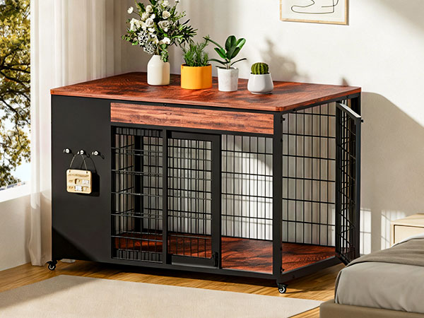 42-Inch Double Wide Wooden Double-Door Dog Crate Side Table Combo - Heavy-Duty DIY Assembly, Chew-Resistant Construction, Indoor Living Room Functional Home Decor Furniture For Large Breeds photo 4