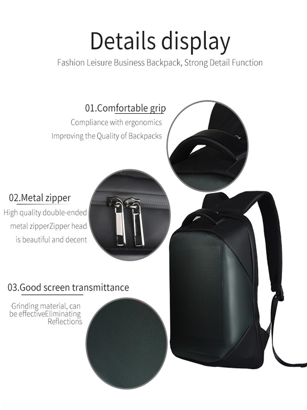 Regular LED Backpack Cycling & Hiking Bag DIY Text Animation Polyester Material Hot Sale - Black With WiFi photo 5