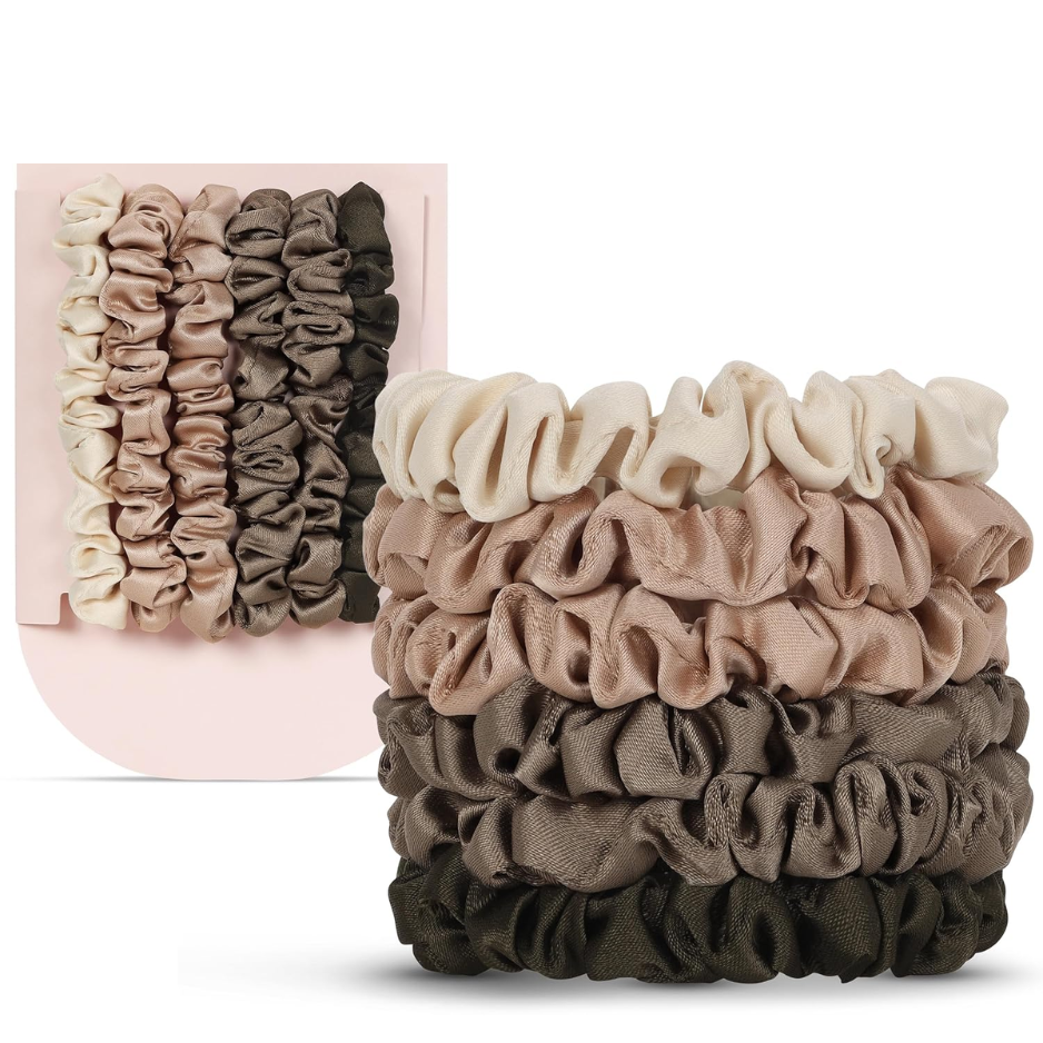 6PCS Ultra-Petite Satin Scrunchies For Women, Mini Eucalyptus Hair Ties, Soft Hair Accessories For Everyday Styling photo 1