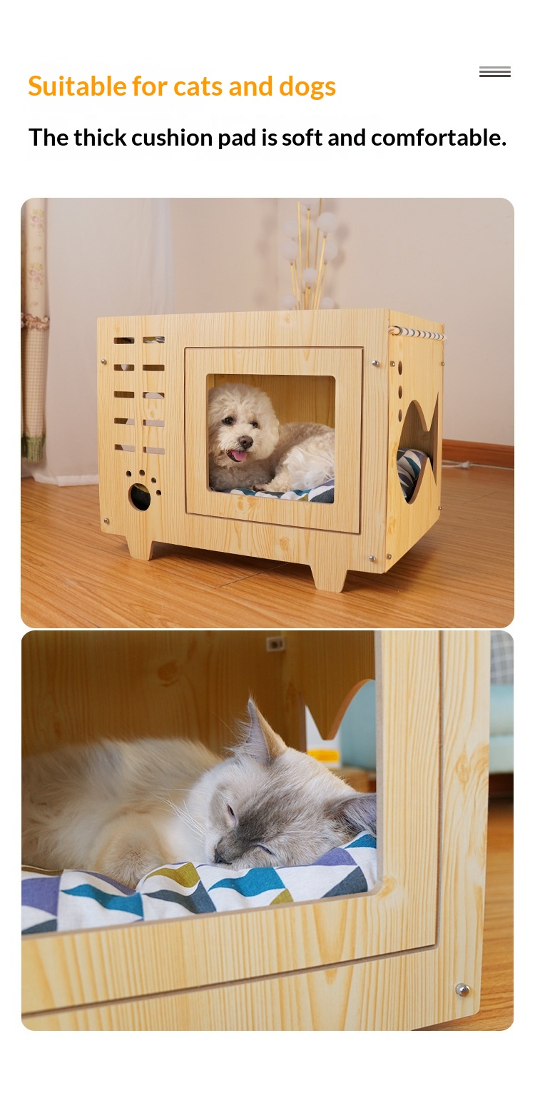 Integrated Wooden Double-Layer Pet Hammock Bed,Thick Cushion With Random Patterns photo 8