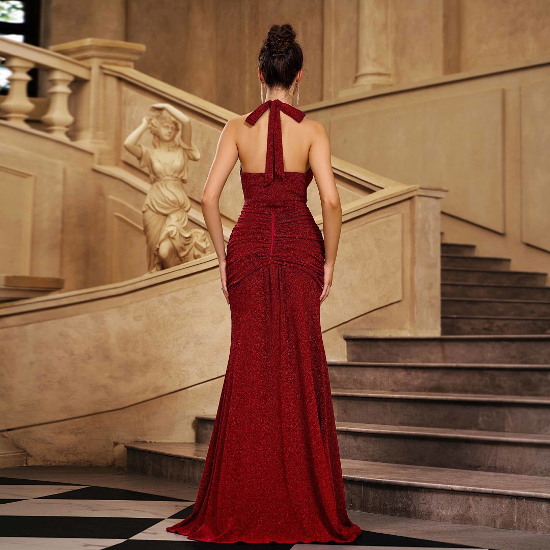 Glitter Halter Neck Mermaid Evening Gown photo 3