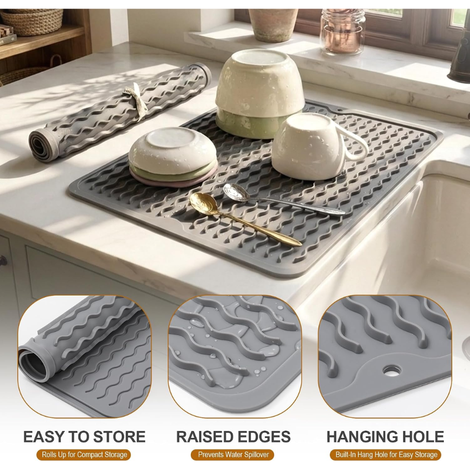 2 PACK  Dish Drying Mat For Kitchen Rack Waterproof Sink Placemats  Bar Accessories Holder  Home Dining Decor photo 5