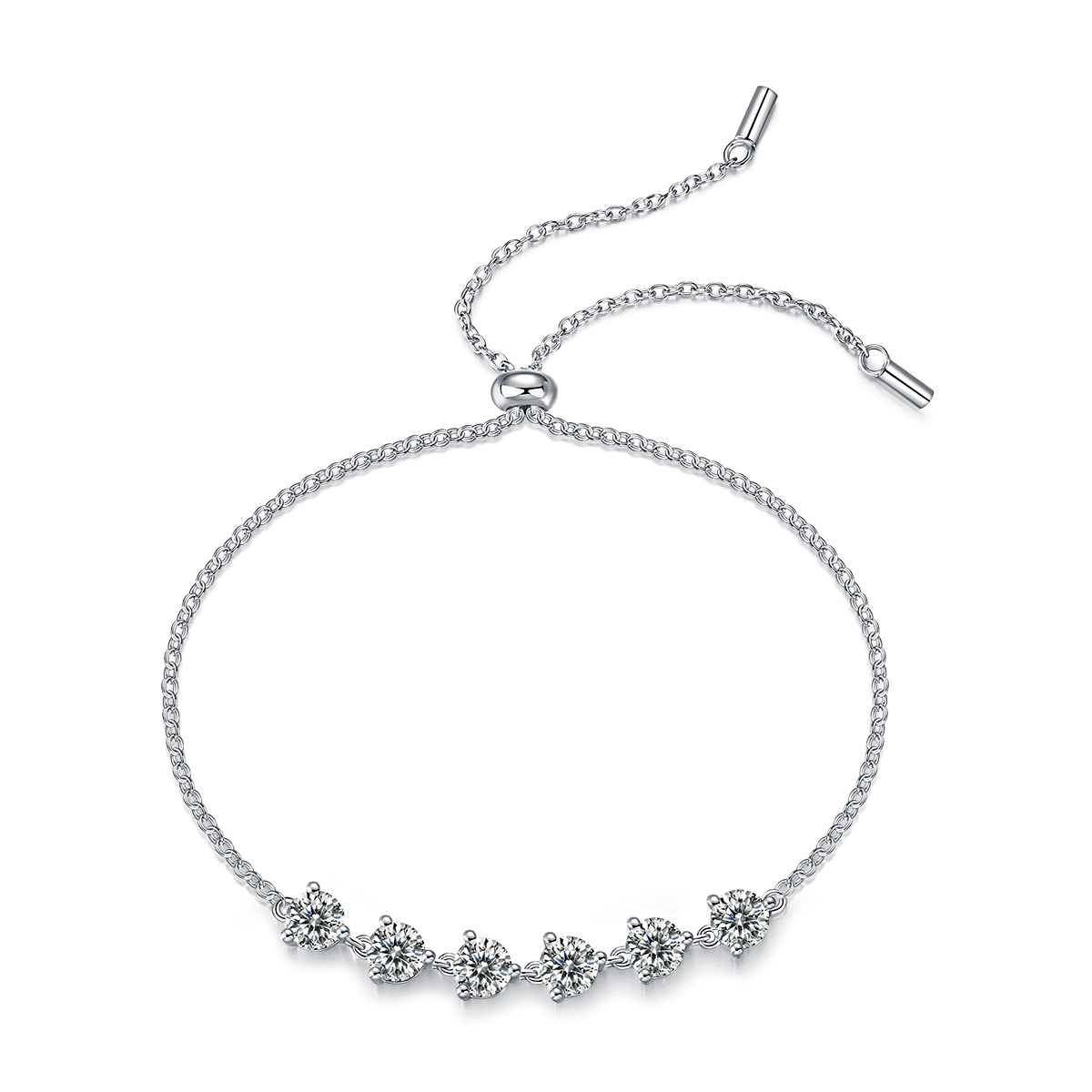 S925 Silver 2.6g Adjustable Bolo Bracelet, 6x 0.5ct D VVS1 Moissanite, 19cm, GRA Certified photo 1