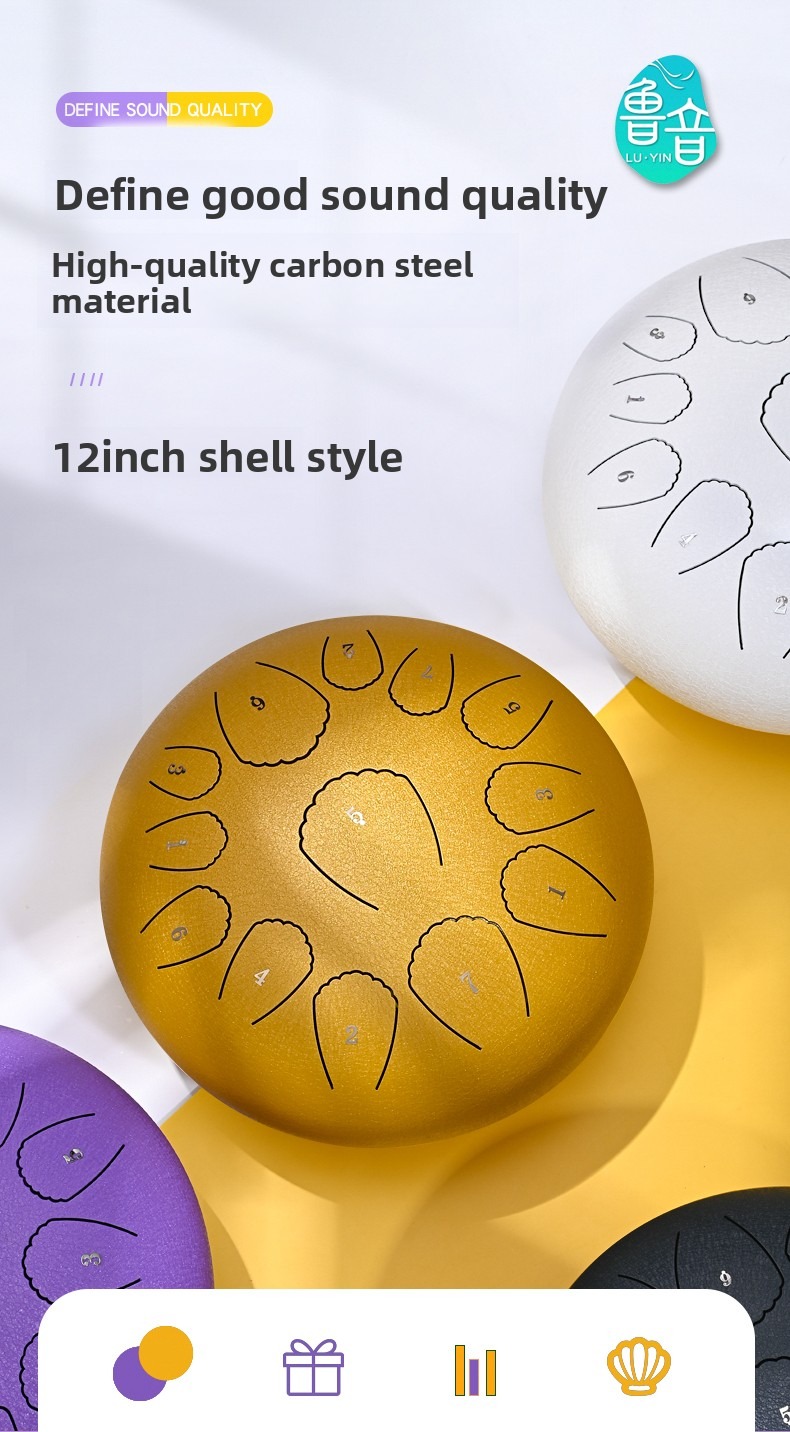 12-inch 13-tone Steel Tongue Drum, Shell Style photo 3