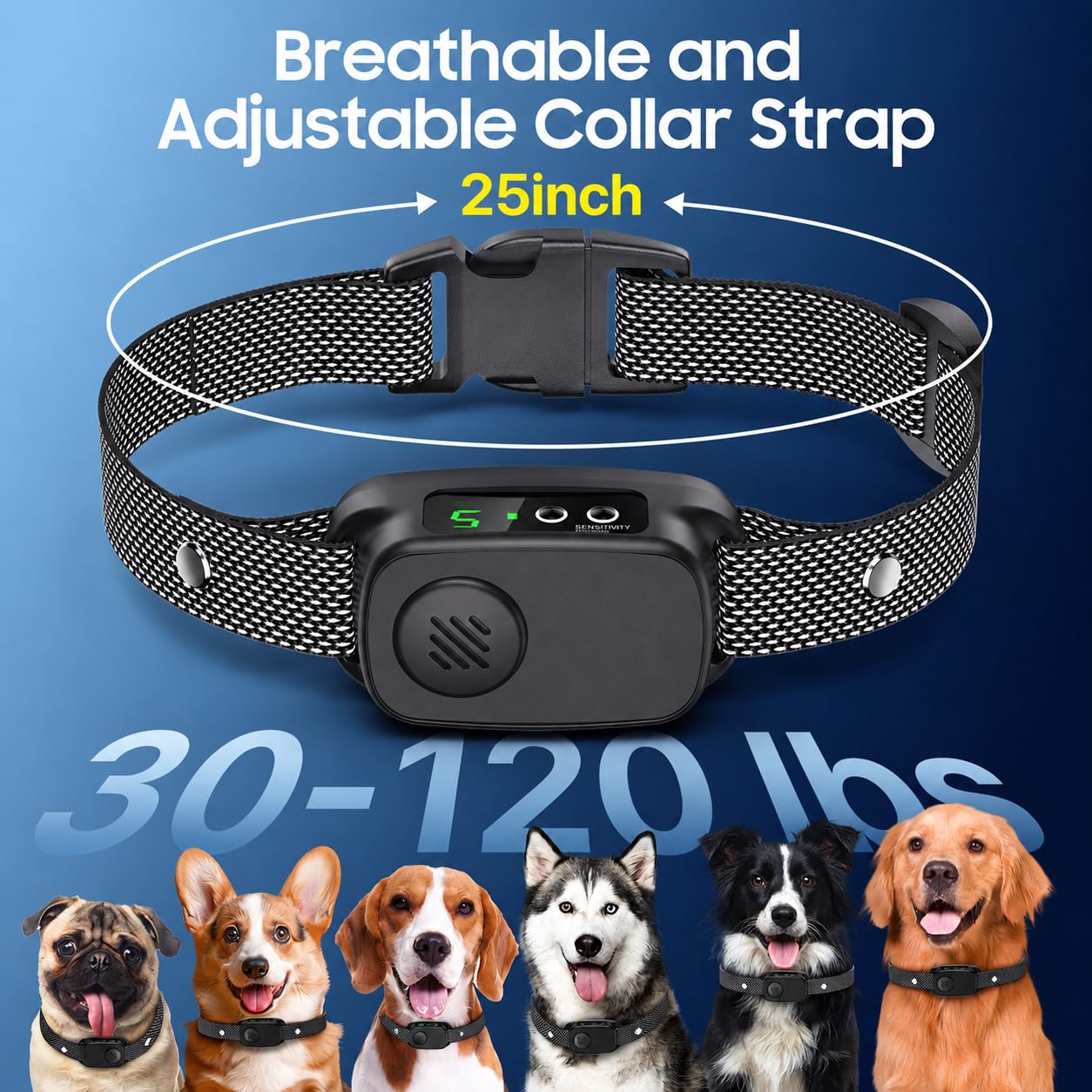 Dog Bark Collar, Automatic Bark Collar For Medium Large Dogs IP67 Waterproof Rechargeable Barking Collar With Beep Vibration & Shock, 5 Adjustable Sensitivity Levels photo 6