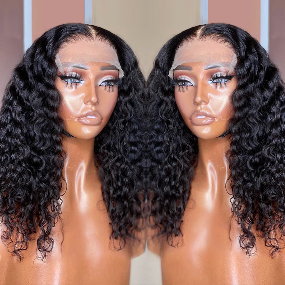 Deep Water Wave Lace Frontal Human Hair Wigs Transparent Curly photo 1