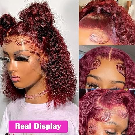 13x4 Lace Bob Water Wave Human Hair Headband 99J Density photo 3