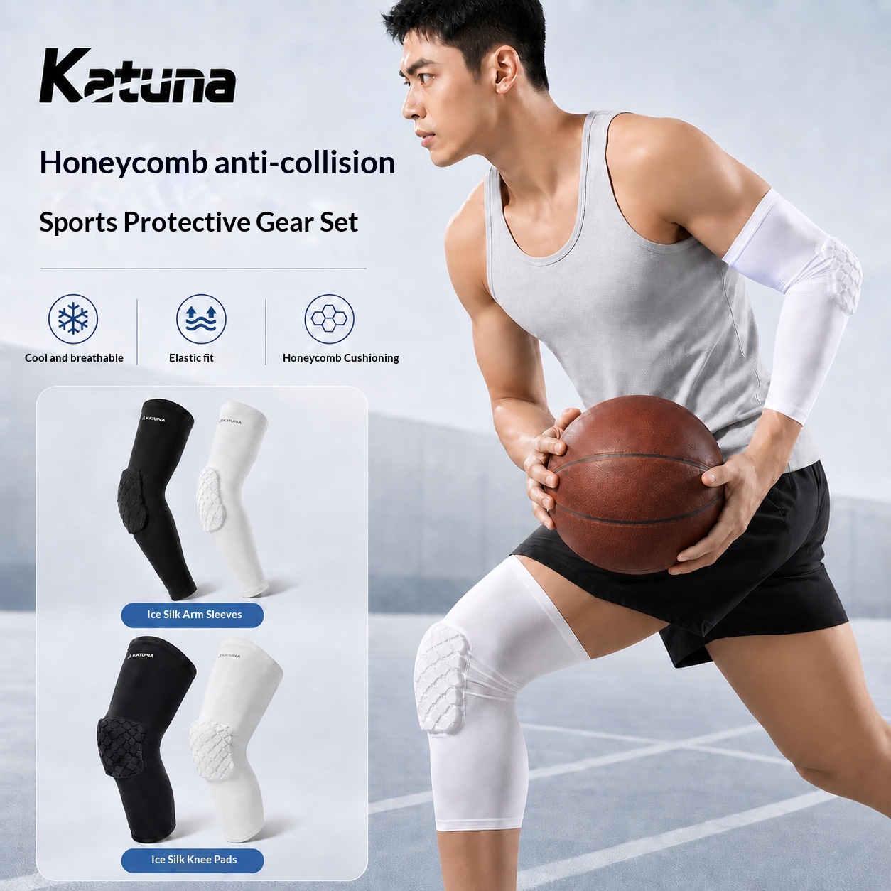 Sports Knee Pads, Lightweight Elbow Pads, Honeycomb Anti-Collision And Shock-Absorbing Protective Gear For Autumn And Winter Basketball, Badminton, Cycling And Running photo 1