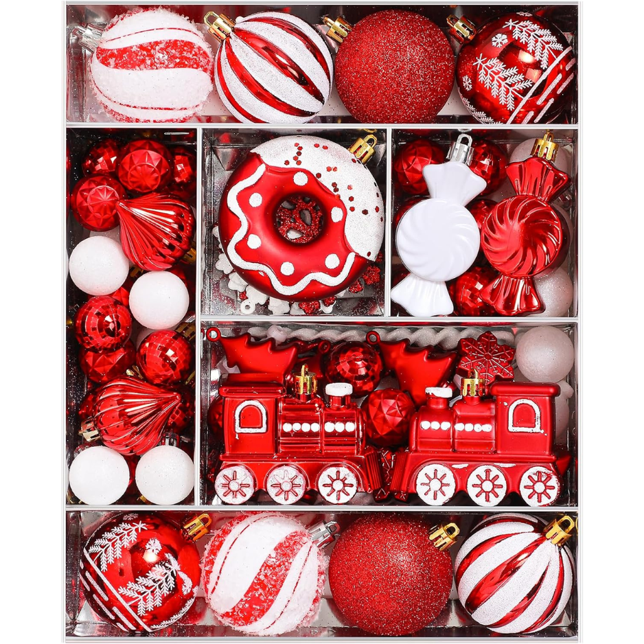 82pcs Christmas Balls Ornaments Set, Shatterproof Plastic Decor Delightful Classic Gift Set For Xmas Tree Holiday Wedding Party Decorations photo 1