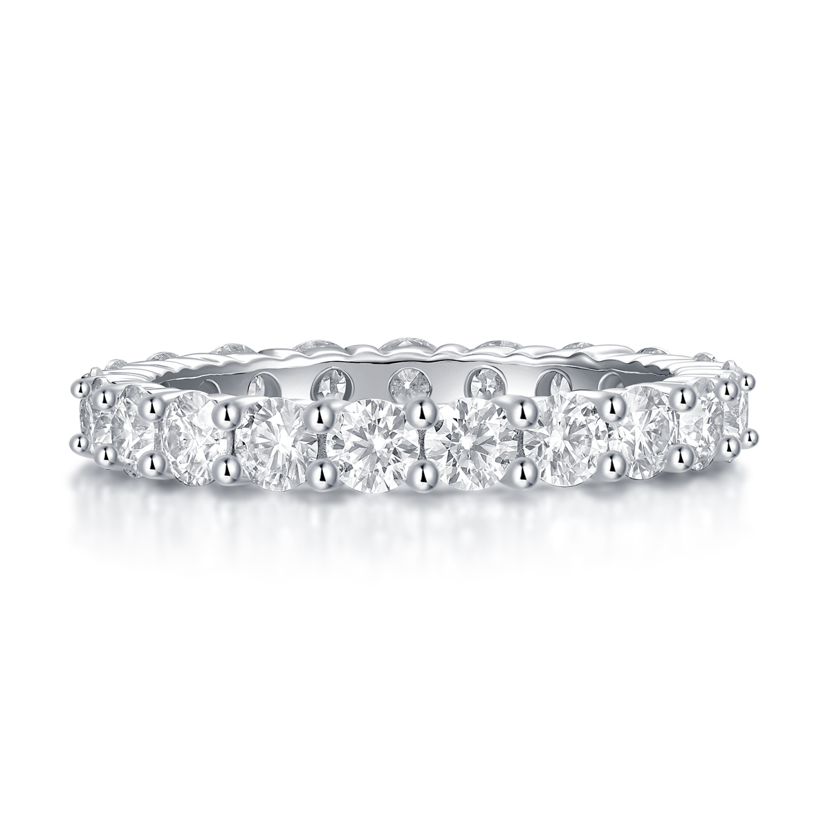 S925 Silver 2.1g Platinum Plated Moissanite Eternity Ring, 3.0mm 19pcs D VVS1 Band, GRA Certified US 5-9 photo 3