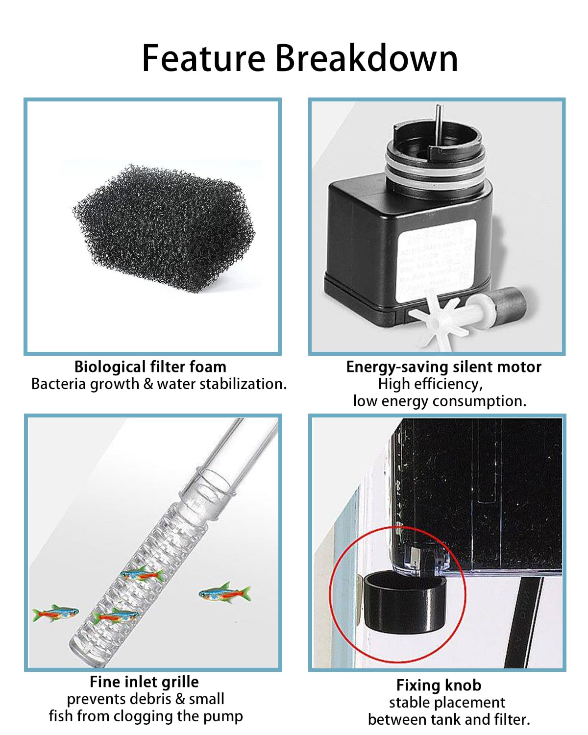 Small Fish Tank Filter, Hang On Filter For 1-5 Gal Nano Aquarium, Ultra Quiet Power Filter With Aeration & Oil Skimmer, Adjustable Flow For Betta Shrimp Tank photo 7