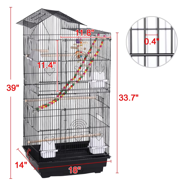 39inch H Metal Bird Cage Large Roof Top Huge House For Small Birds, Black photo 4