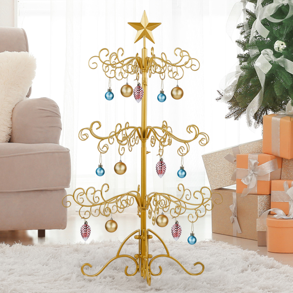 3ft Wrought Iron Christmas Tree, Metal Ornament Display Tree Stand For For Holiday Party Home Decor, Indoor & Outdoor Decor Hanger, Gold photo 2