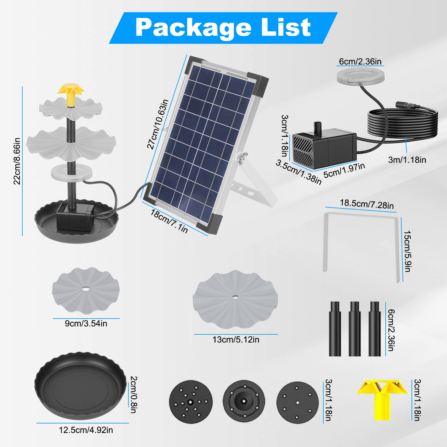 1Pc 3Tier Solar Bird Bath Fountain Solar Powered Water Fountain Waterfall Feature With Colorful Light 3 Nozzles 6W Solar Panel For Bird Bath Patio Yard Pond Garden photo 5