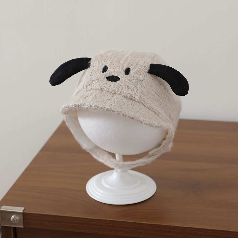 Children's Cartoon Dog-shaped Three-dimensional Ear Protective Ear Cap With Soft Plush Embroidered Warmth Preservation Cap For Winter And Autumn Cold Protection With Adjustable Short Brim Cap photo 5
