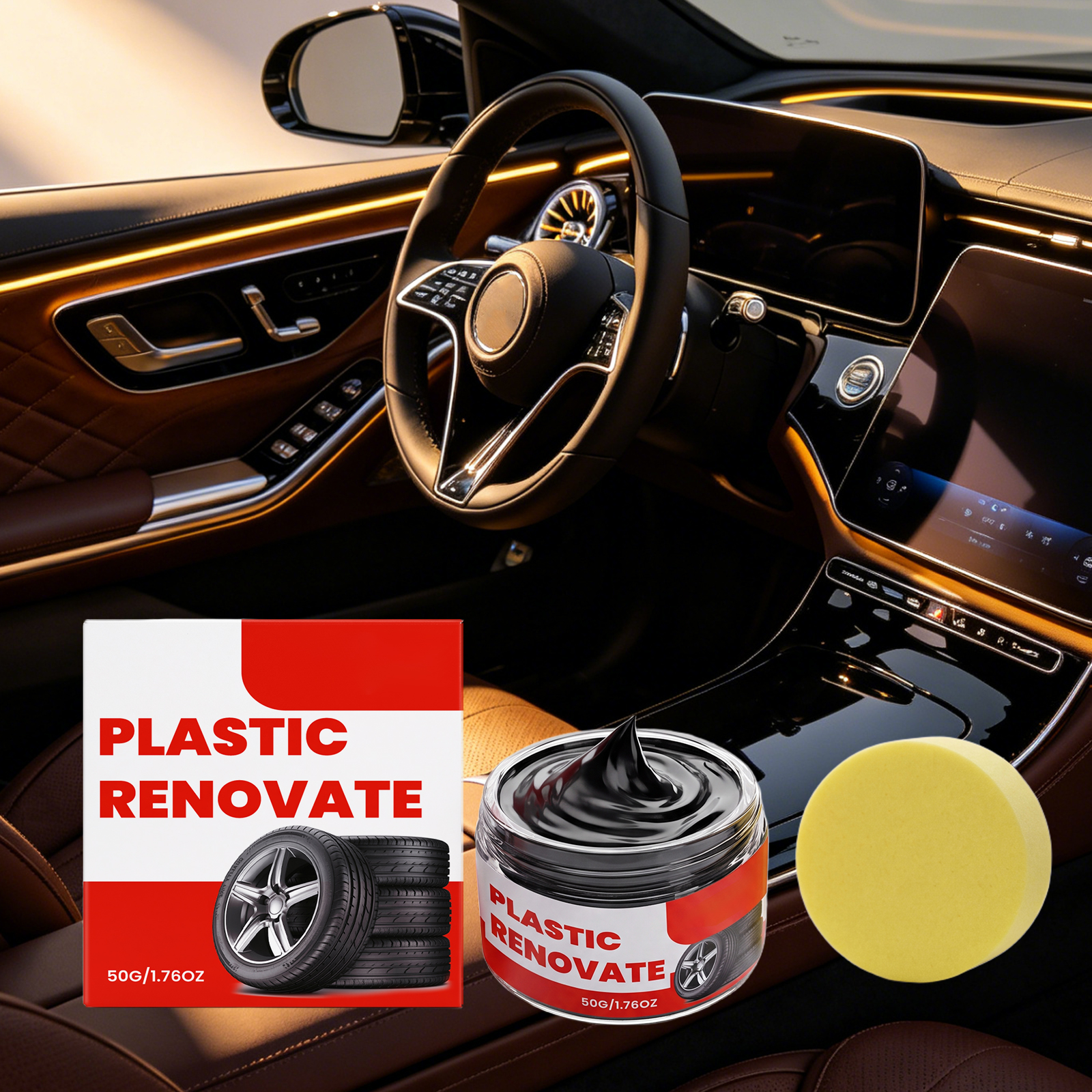 Plastic Restorer Cream, Car Trim Polish & Gloss Coating For Interior Exterior Plastic Parts photo 1