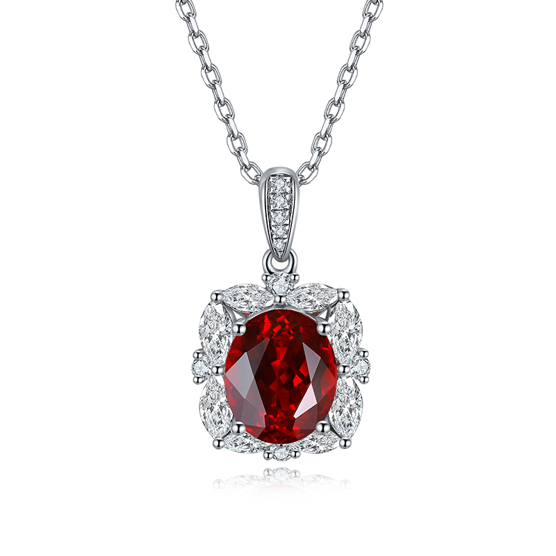 S925 Silver 3.9g Lab-Created Ruby Necklace, 10x8mm Oval Halo Pendant, 40&5cm, GRA Certified photo 1