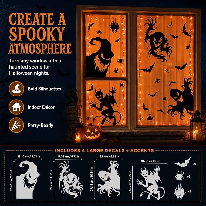4-Sheet Halloween Spooky Monster Window Clings Stickers For Indoor And Outdoor Party Decorations photo 5