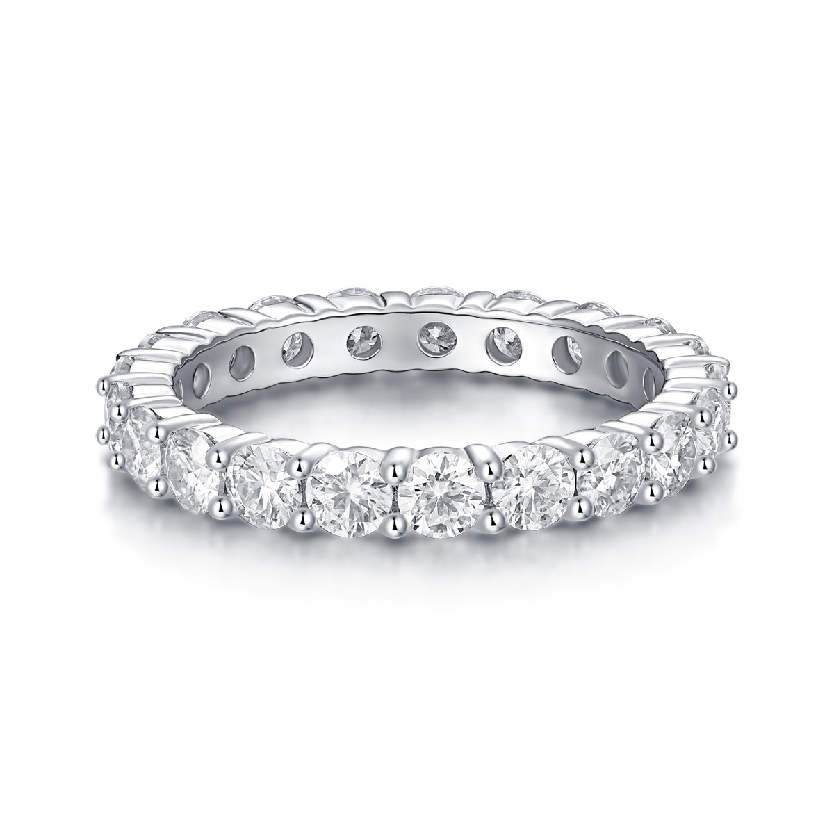 S925 Silver 2.1g Platinum Plated Moissanite Eternity Ring, 3.0mm 19pcs D VVS1 Band, GRA Certified US 5-9 photo 6