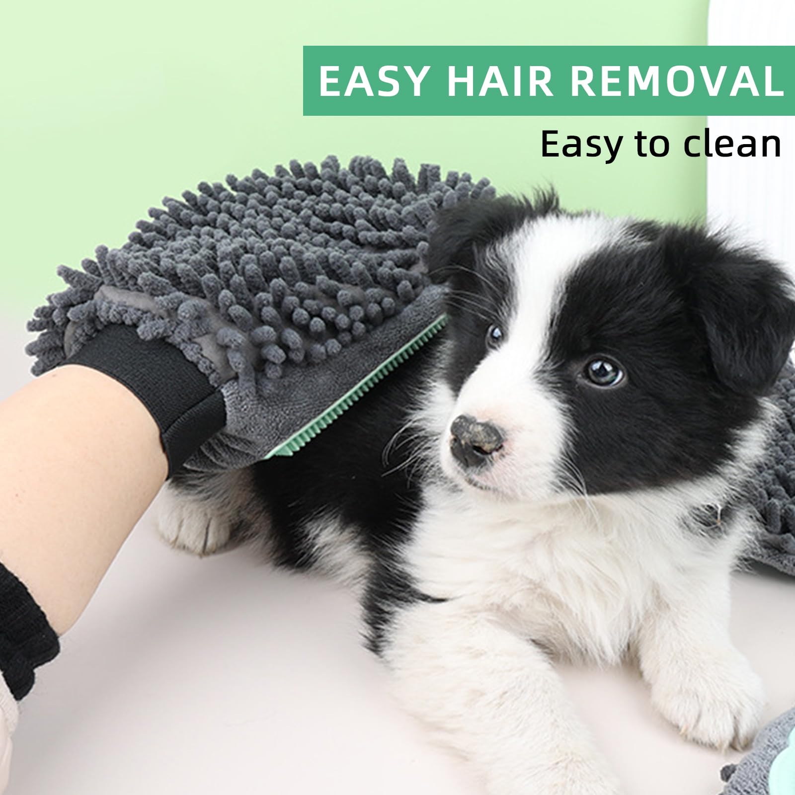 Green Double-Sided Dog Bath Glove Dog Washing Glove For Dogs&Cats Massage Dog Brush Glove,Chenille Absorbent Pet Towel Mitt,Pet Grooming Glove For Hair Removal Glove,Pet Bathing Glove photo 3