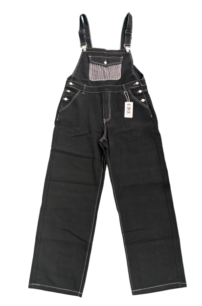 Black Denim Overalls Men Asymmetric One Shoulder Baggy Wide Leg Streetwear Jumpsuit US Ready Stock photo 7