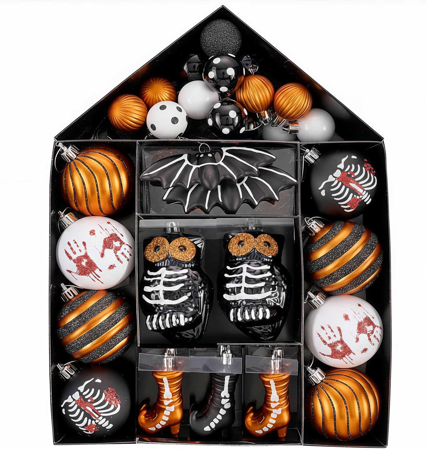 Halloween Tree Ornaments 40 Units, Shatterproof Skeleton Owl Bat Hanging Decorations For Small Tree, Spooky Holiday Home Party Decor photo 1