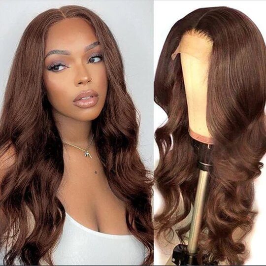 4x4 Lace Body Wave Human Hair Wig, Brown, Density photo 1