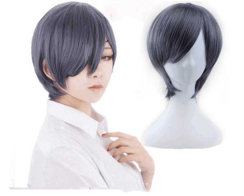 Wig Men's Purple Gray Mixed Color Short Hair photo 1