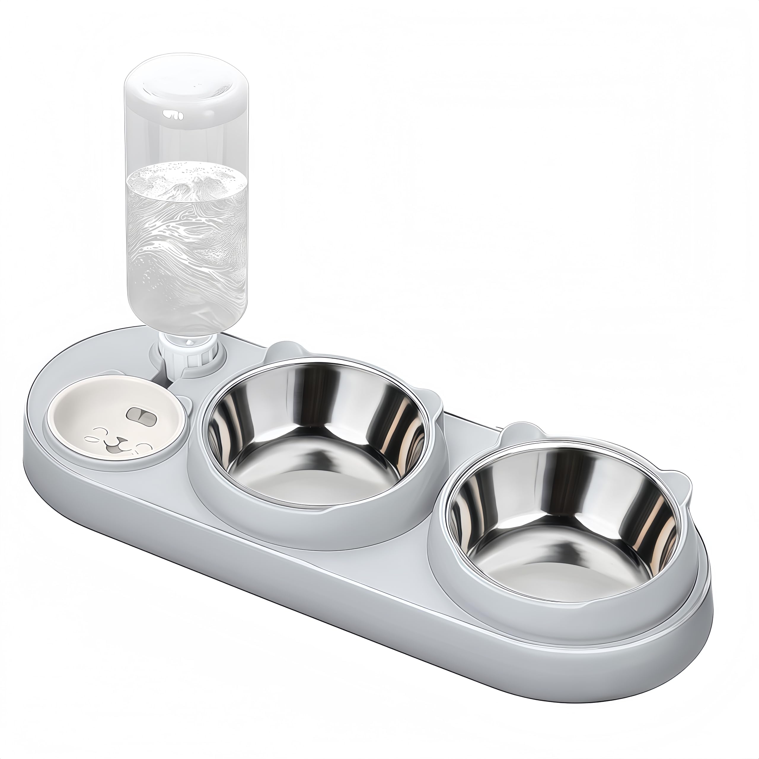 3 In 1 Cat Bowl, Cat Food And Water Bowl Set With Water Dispenser And Stainless Steel Bowls, Pet Raised Three Bowls For Indoor Cats, Small Or Medium Sized Dogs photo 1